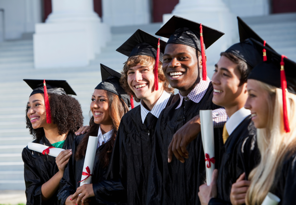 Local airport shuttle service in New Lenox, Happy graduates celebrating on graduation day, Airport Shuttle Service, New Lenox, Illinois, from Stop & Go Limo Airport Shuttle Service.