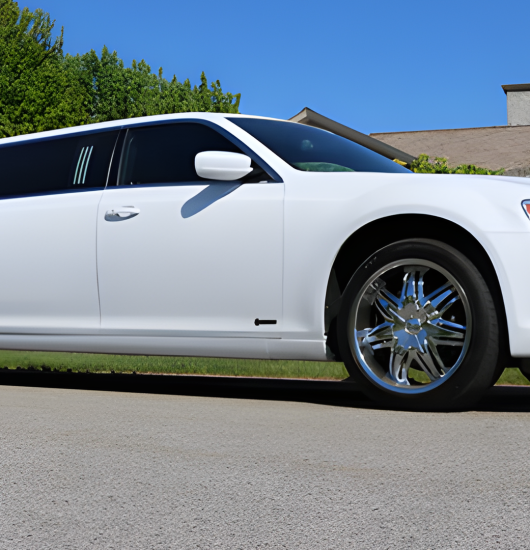 Local airport shuttle service in New Lenox, White luxury limousine in New Lenox, Illinois, Airport Shuttle Service, from Stop & Go Limo Airport Shuttle Service.