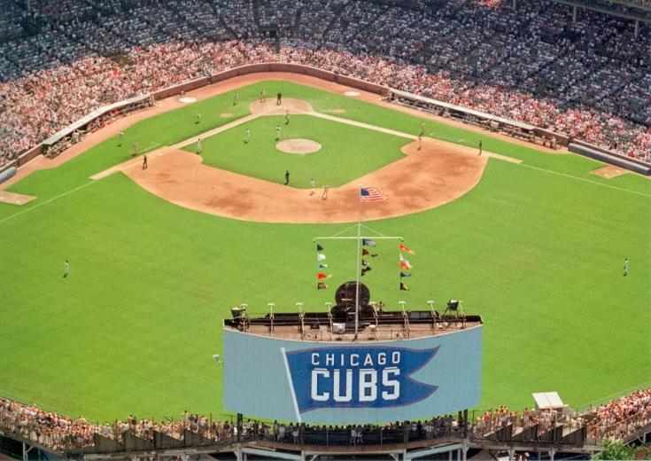 Local premium transportation service in Chicago, Aerial view of Wrigley Field and the Wrigleyville neighborhood, Chicago, Illinois, from Stop & Go Limo Airport Shuttle Service.